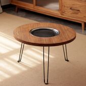 老榆木围炉茶桌禅意煮茶桌子茶几家用茶台实木阳台桌火锅围炉餐桌