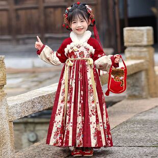 2026新款女童新年汉服儿童唐装连衣裙冬装古风中国风童装拜年服女