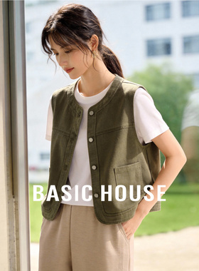 百家好复古军绿色工装马甲春季新款女士无袖叠穿背心外搭坎肩上衣