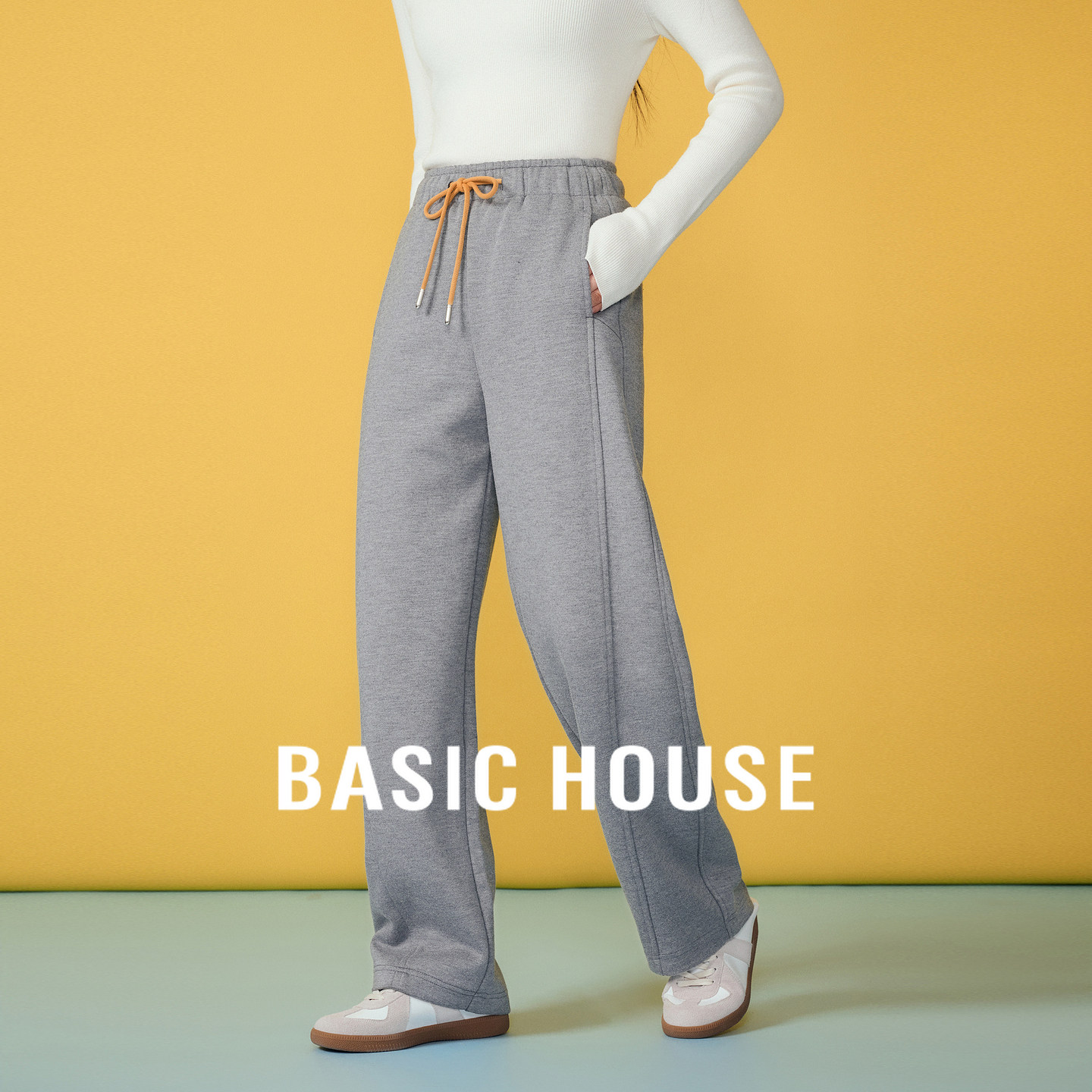 百家好灰色弯刀休闲裤女士秋冬季2025新款通勤直筒宽松运动长裤子