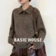 House 百家好翻领咖色毛衣女冬季 新款 Basic 复古花纱宽松毛衫 上衣