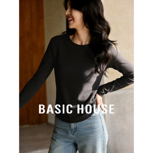 内搭打底衫 新款 宽松圆领百搭上衣 T恤女26春季 百家好纯色套头长袖