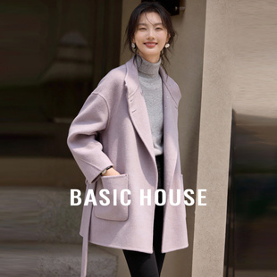 毛呢短外套女25冬新款 百家好气质系带短款 双面呢大衣 House Basic
