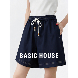 House 休闲运动直筒裤 百家好纯色抽绳收腰短裤 新款 女26夏季 Basic