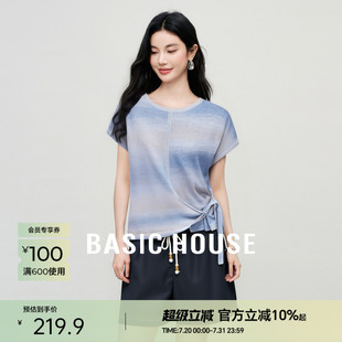 针织T恤女 Basic House 百家好2025夏季 不规则设计感渐变圆领短袖
