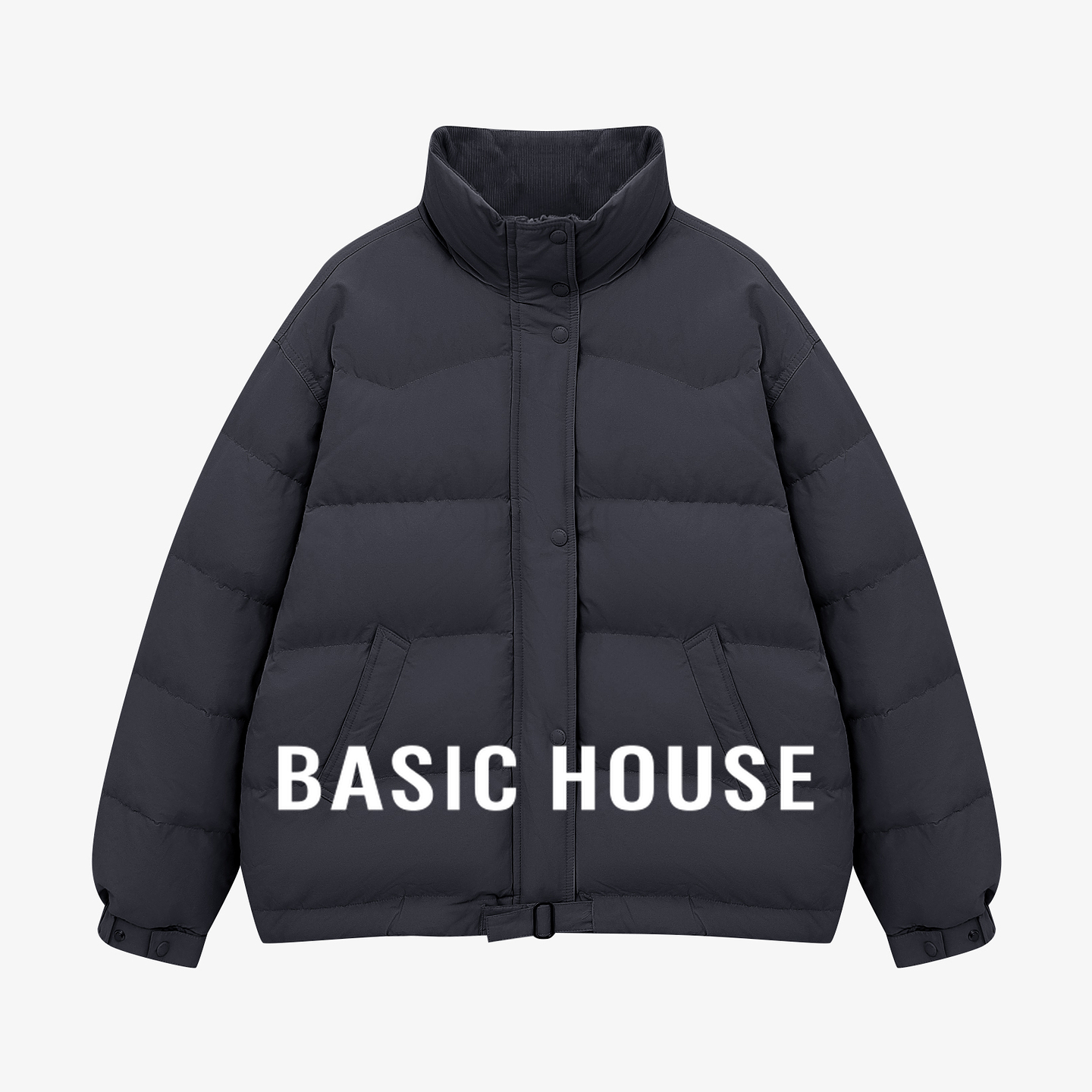 Basic House/百家好立领短款羽绒服女冬简约廓形保暖休闲百搭外套
