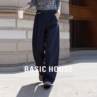 House 飘带腰带宽松弯刀裤 百家好藏青色休闲裤 新款 女春季 Basic
