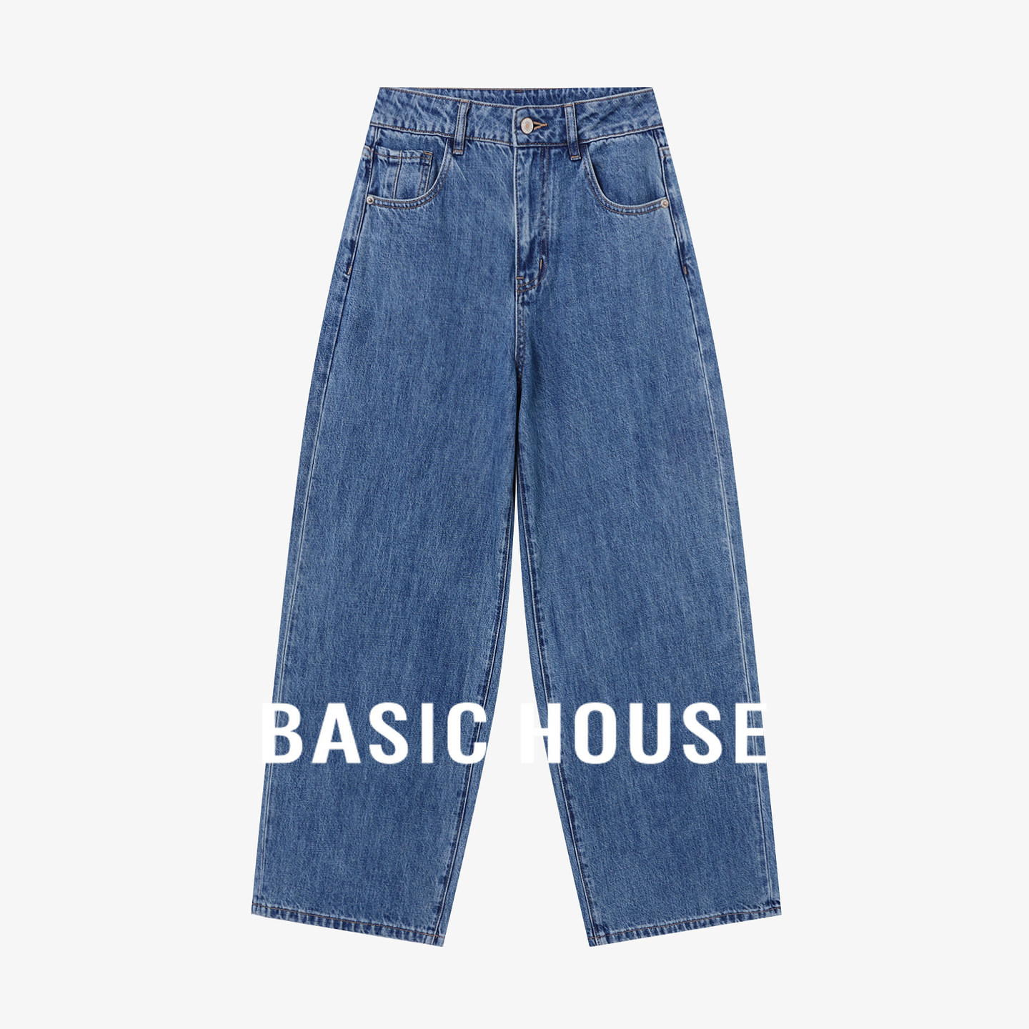 Basic House/百家好高腰蓝色直筒阔腿裤女春季垂坠感拖地牛仔裤,女装/女士精品,牛仔裤,淘宝优惠券,粉丝福利购,淘宝优惠卷