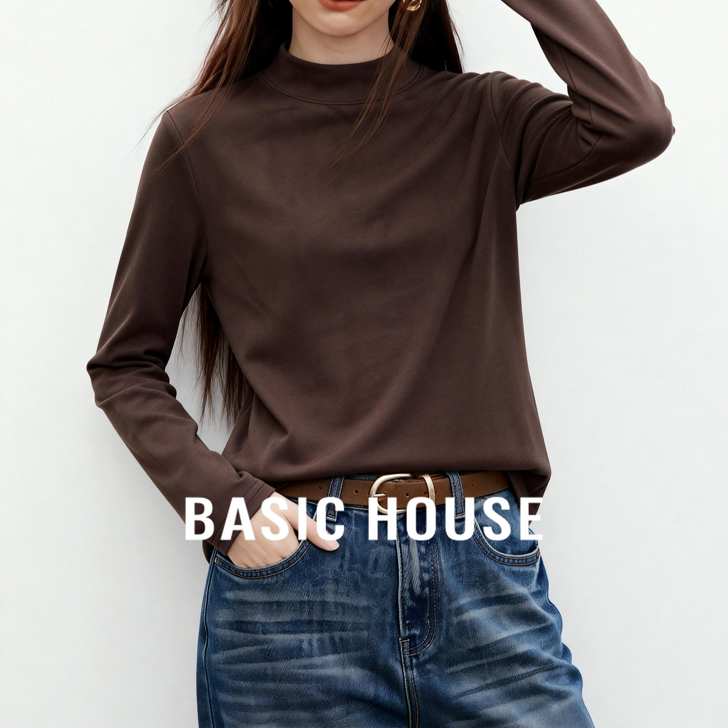 百家好女士德绒亲肤打底T恤衫冬季新款加厚保暖简约基础显瘦上衣