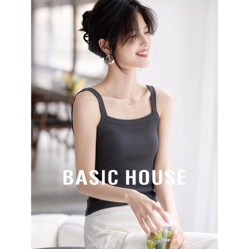 Basic House/百家好无龄感极简风修身吊带背心女夏季纯色百搭上衣