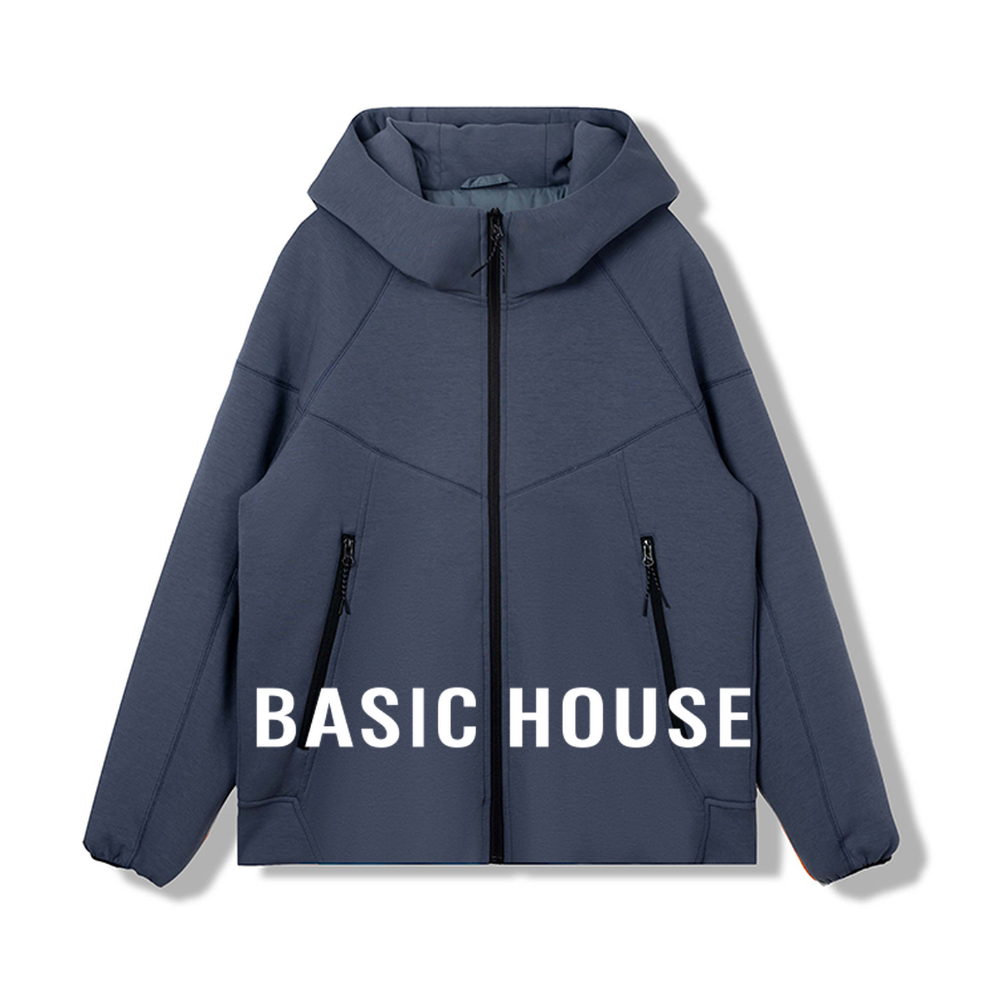Basic House/百家好黑色连帽拉链短款羽绒服女冬百搭保暖通勤外套