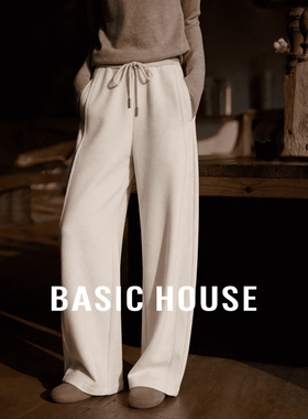 【醋酸羊毛】百家好2026新款撞色腰头松紧腰抽绳长裤直筒阔腿卫裤