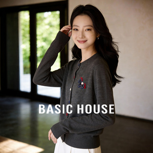 减龄百搭羊毛开衫 百家好卡通小马刺绣灰色毛衣女新款 House Basic
