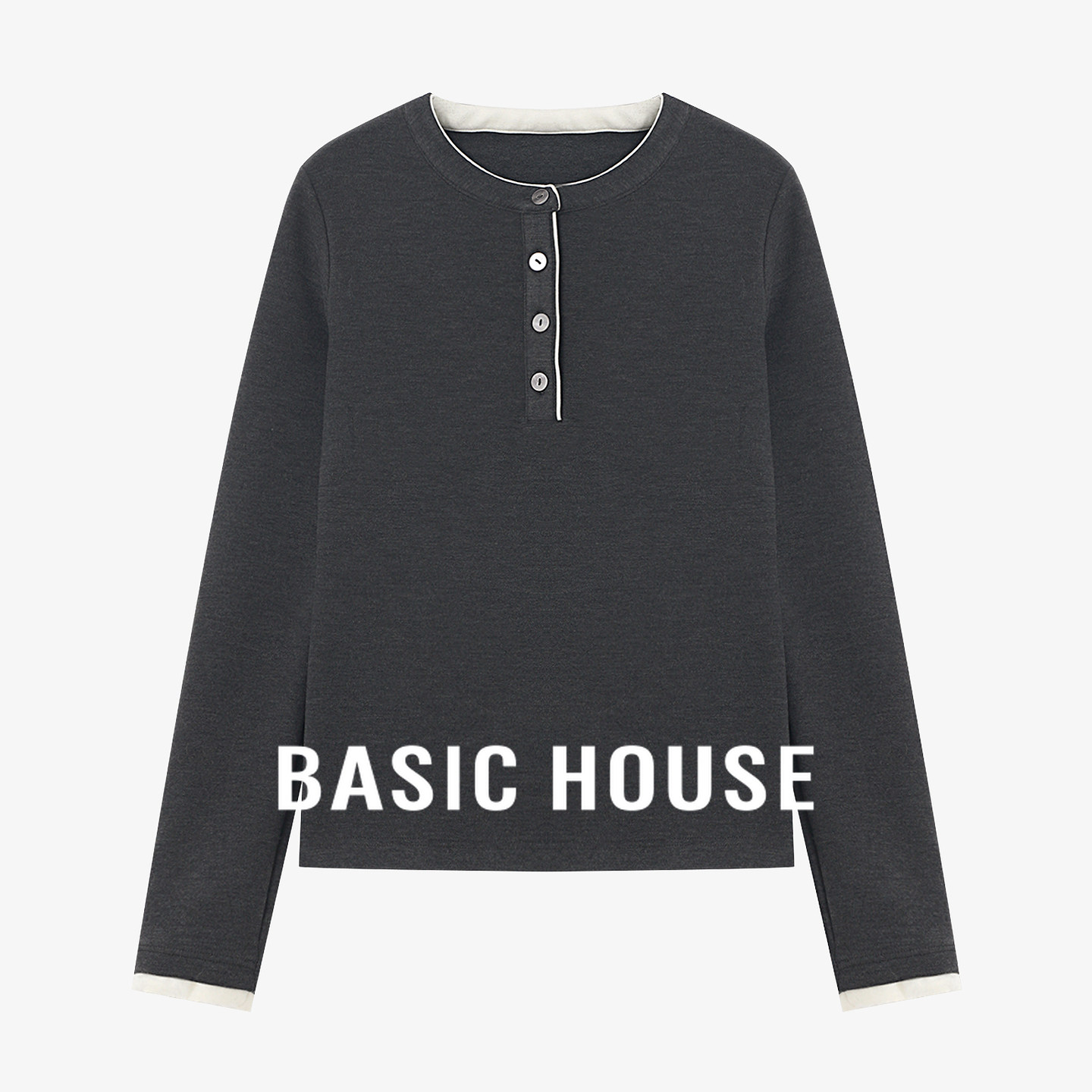 Basic House/百家好黑色圆领简约长袖T恤女春休闲百搭可外穿内搭,女装/女士精品,T恤,淘宝优惠券,粉丝福利购,淘宝优惠卷