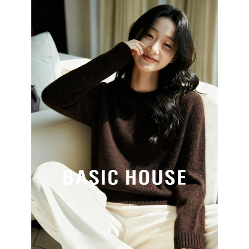 Basic House/百家好2025冬点纱圆领基础款软糯显瘦百搭套头羊毛衫
