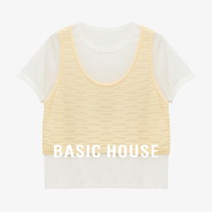 圆领针织衫 Basic 简约拼接撞色假两件设计感短袖 百家好夏季 House