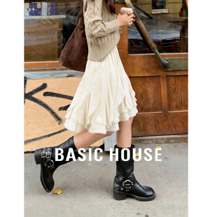 Basic 百家好撞色不规则荷叶边半身裙女高腰显瘦芭蕾风短裙 House