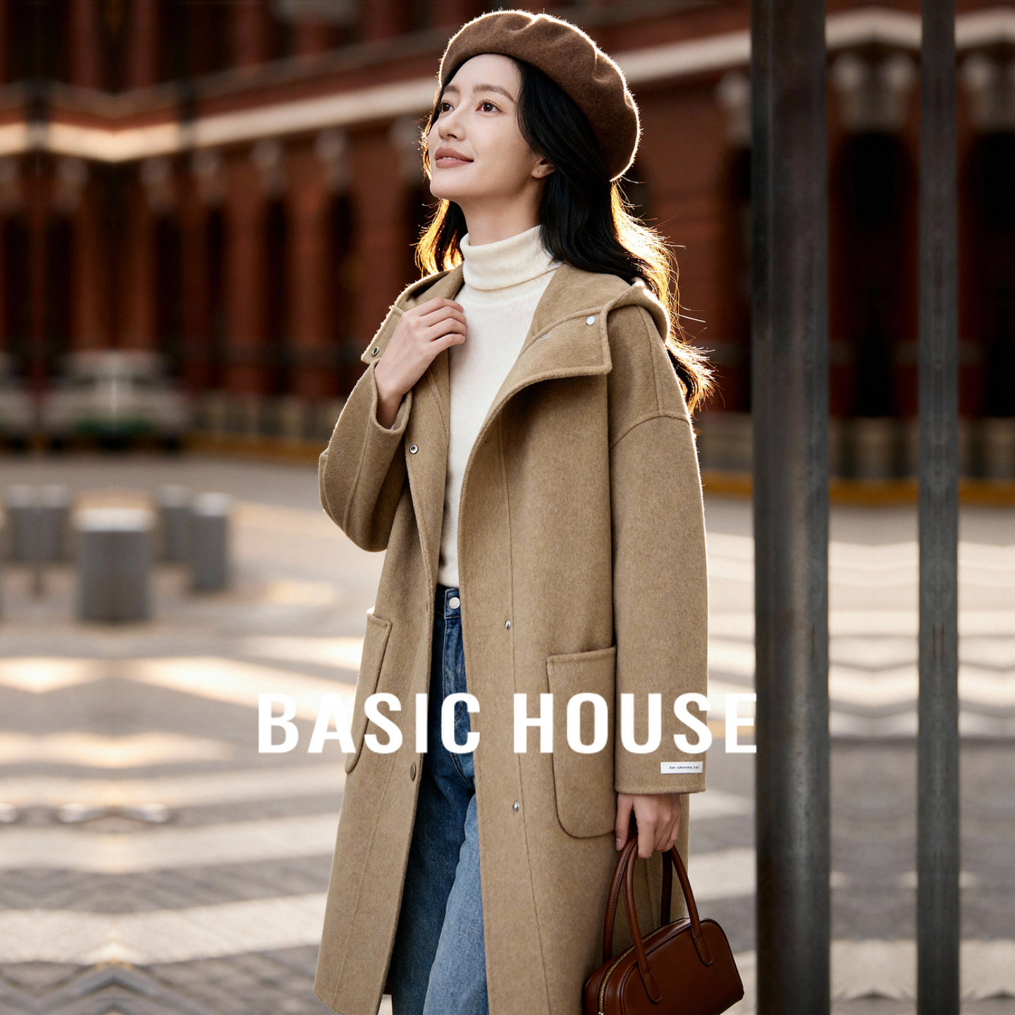 Basic House/百家好绵羊毛100%中长款双面呢大衣女冬季气质风外套,女装/女士精品,毛呢外套,淘宝优惠券,粉丝福利购,淘宝优惠卷