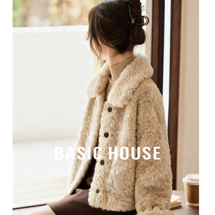 外套女冬季 百家好毛绒短款 温柔风保暖翻领仿皮草上衣 House Basic