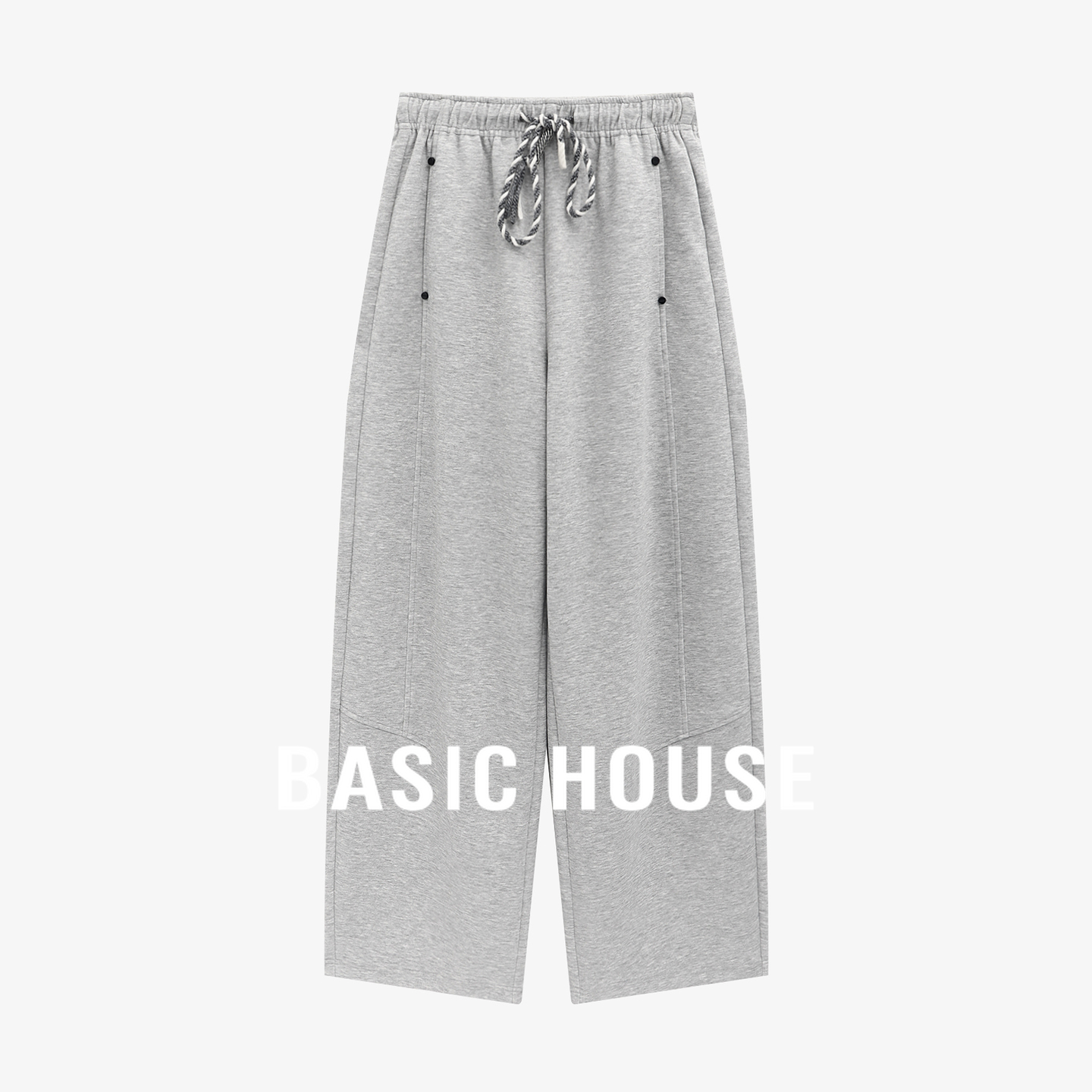 Basic House/百家好浅灰抽绳阔腿休闲裤女秋新款宽松舒适运动卫裤
