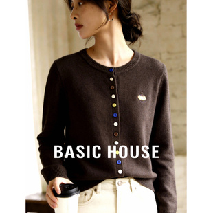 House 彩扣宽松羊毛衫 百家好纯色南瓜刺绣针织开衫 新款 春季 Basic
