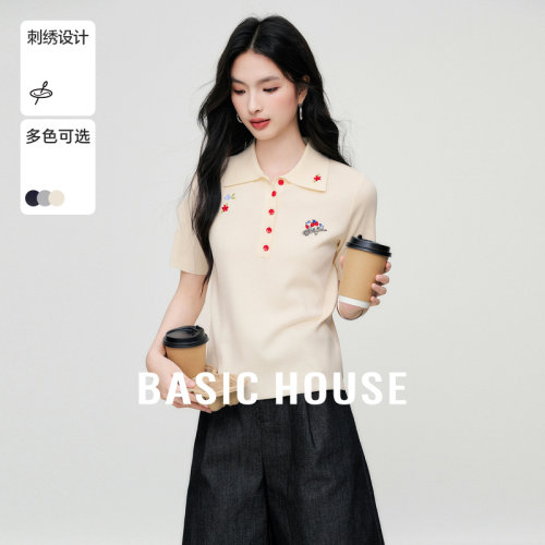 Basic House/百家好polo领针织衫女2026夏季新款减龄显瘦短款上衣
