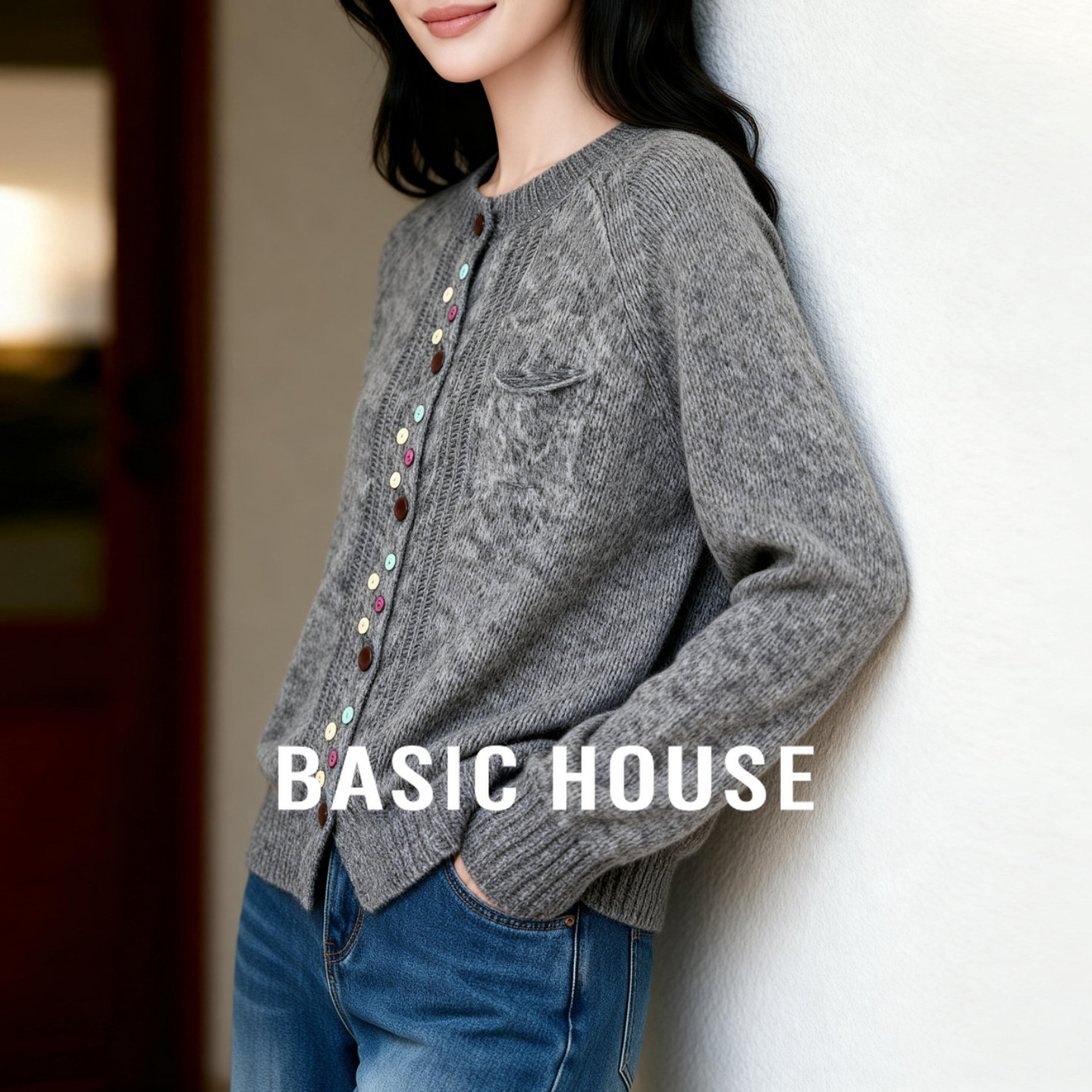 Basic House/百家好彩扣圆领多色羊毛毛衣女秋冬保暖宽松毛衫上衣,女装/女士精品,毛衣,淘宝优惠券,粉丝福利购,淘宝优惠卷