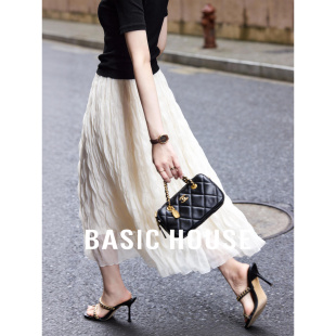 百家好仙女风重工压褶网纱半身裙女春季 优雅高腰显瘦a字长裙 新款