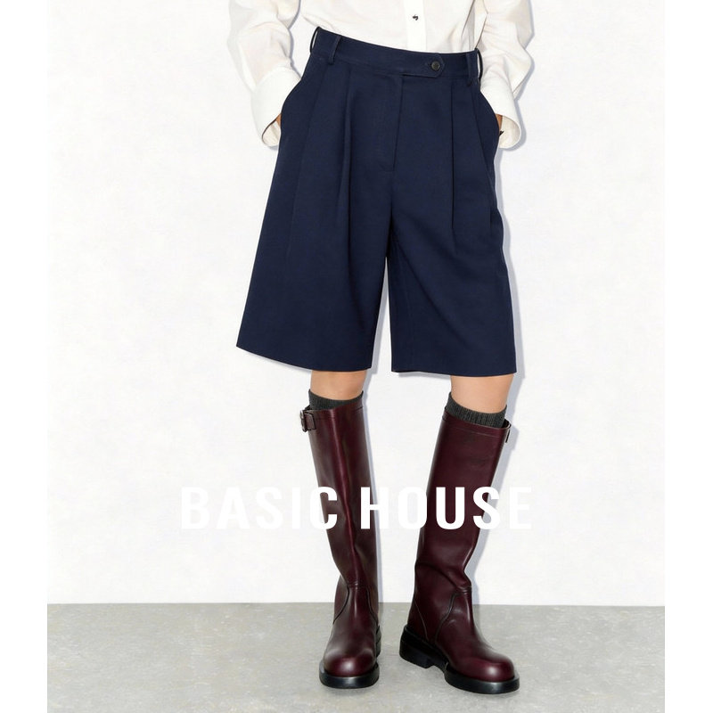 Basic House/百家好早春老钱风五分阔腿西装裤显瘦百搭休闲裤高腰