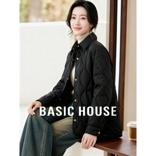 Basic House/百家好气质短棉服女冬季新款夹棉轻薄棉衣保暖厚外套