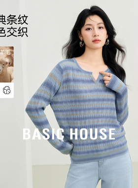 Basic House/百家好2026春季航海系复古镂空针织衫休闲宽松上衣