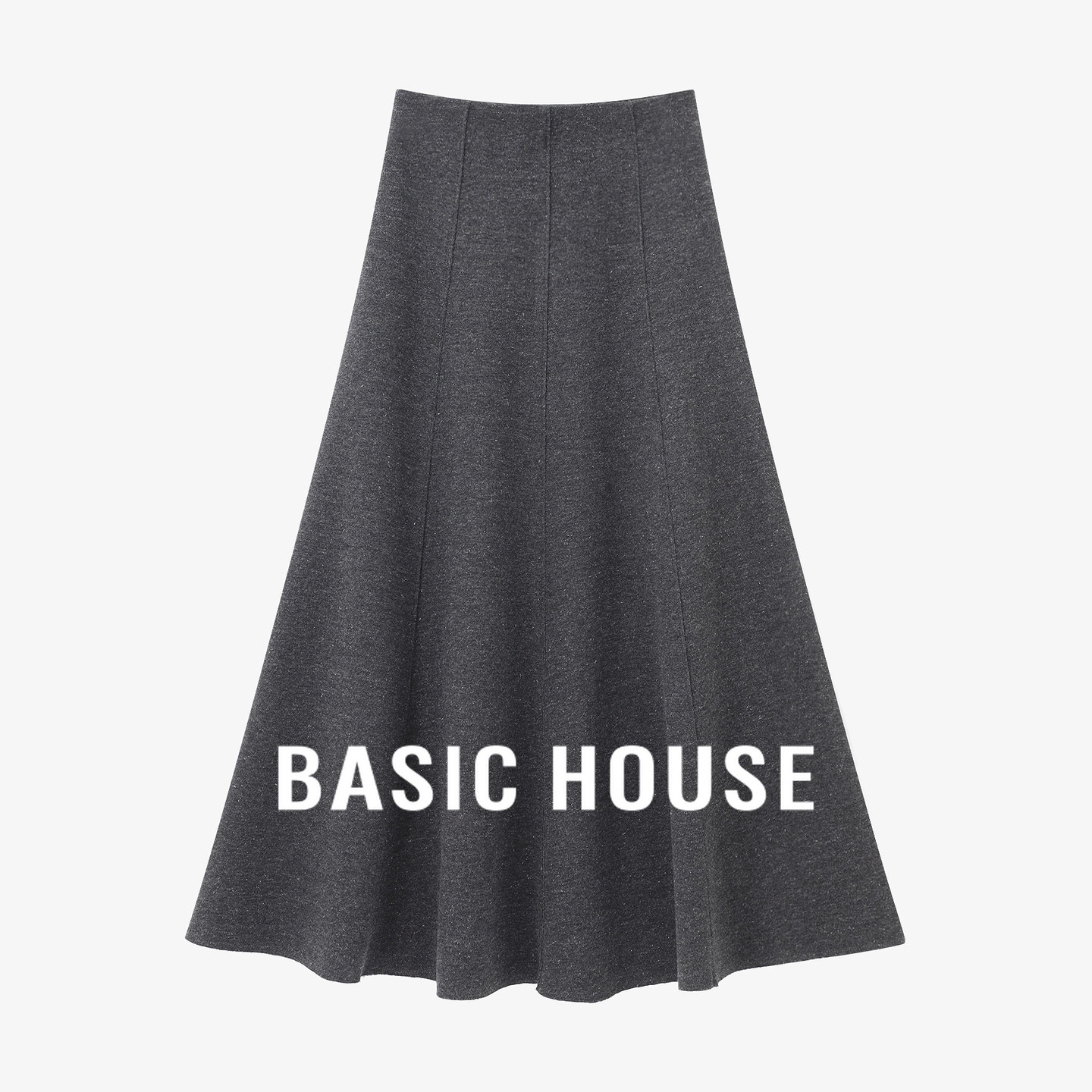 Basic House/百家好收腰A字半身裙女中长款垂感伞裙百搭气质长裙