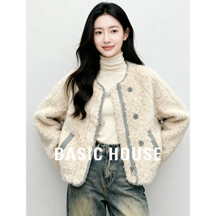 Basic House/百家好慵懒风毛毛外套女冬季高级感简约保暖短款上衣