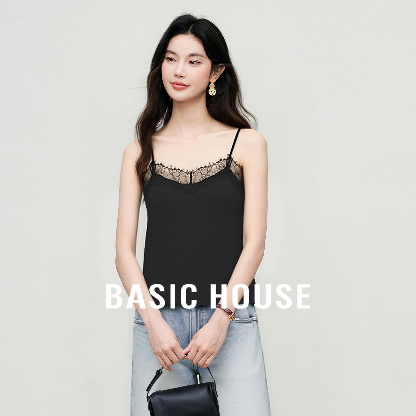 Basic House/百家好经典蕾丝吊带背心夏季新款时尚性感背心吊带女