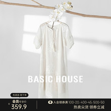 House 泡泡短袖 百家好新中式 新款 白色长裙子 刺绣连衣裙夏季 Basic