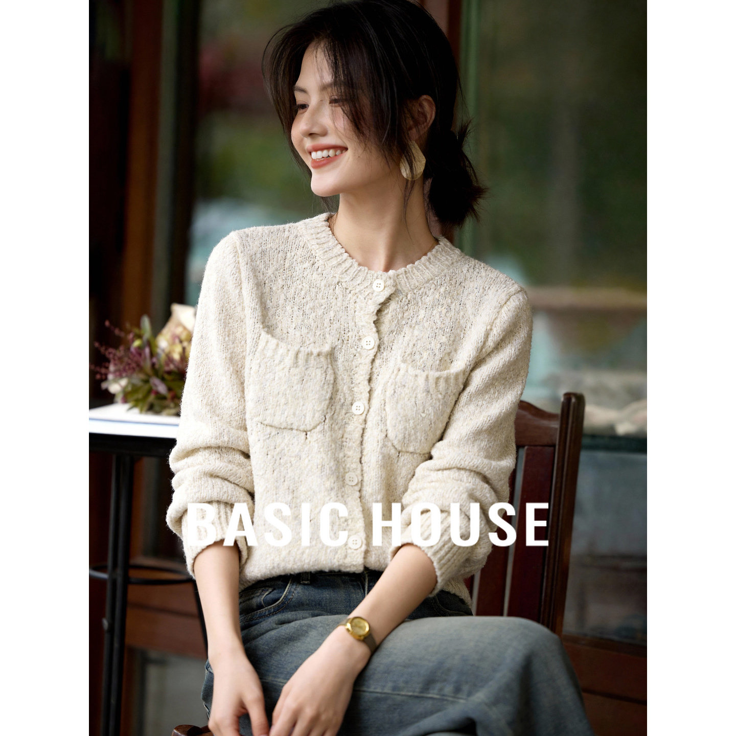 Basic House/百家好韩系温柔风针织开衫春季新款通勤慵懒圆领毛衣,女装/女士精品,毛针织衫,淘宝优惠券,粉丝福利购,淘宝优惠卷