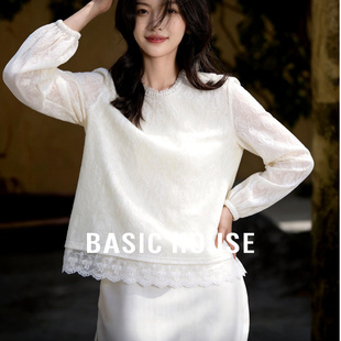 衬衫 百家好法式 显瘦气质长袖 新款 温柔风白色蕾丝上衣女2026春季