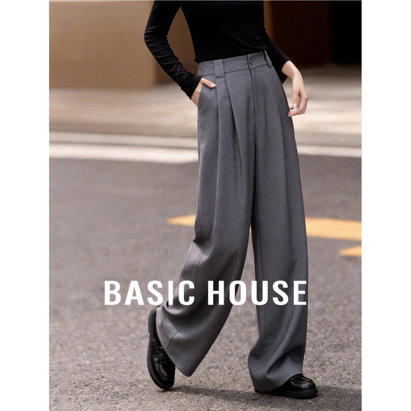 Basic House/百家好莱赛尔垂感休闲西装裤早春新款醋酸直筒阔腿裤,女装/女士精品,休闲裤,淘宝优惠券,粉丝福利购,淘宝优惠卷