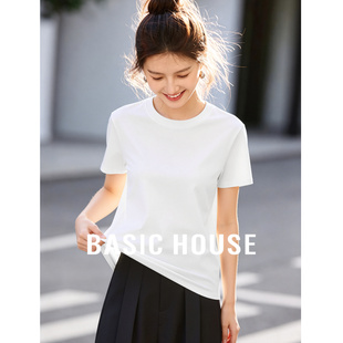 白色T恤女夏通勤圆领短袖 百家好韩系简约基础款 上衣 House Basic