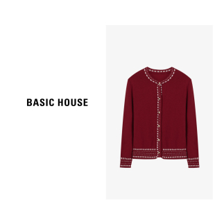 House 设计感宽松针织开衫 百家好绵羊毛撞色针织衫 新款 春季 Basic