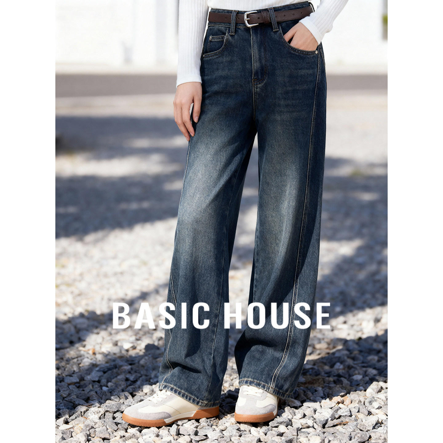 Basic House/百家好复古加绒阔腿牛仔裤女冬新款做旧加厚直筒长裤,女装/女士精品,牛仔裤,淘宝优惠券,粉丝福利购,淘宝优惠卷