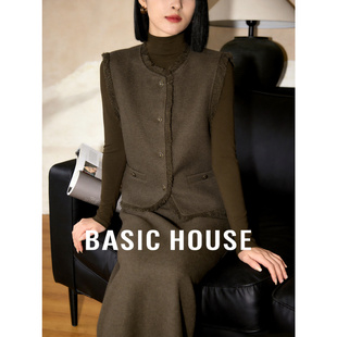 百家好春装新款小香风马甲半身裙套装女高级感毛边设计通勤三件套