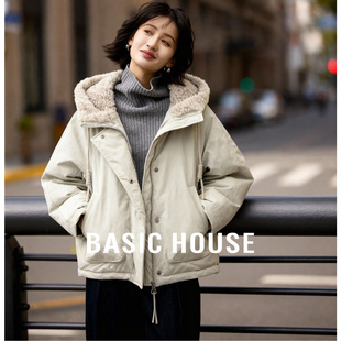 百家好工装毛绒宽松短外套冬季新款加厚保暖女款小个子鸭绒羽绒服