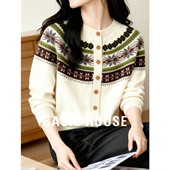 提花针织毛衫 Basic 毛衣女春新款 百家好费尔岛撞色开衫 上衣 House