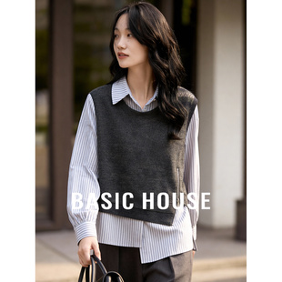 2026新款 女春季 显瘦衬衣高级感气质上衣 衬衫 百家好假两件条纹长袖