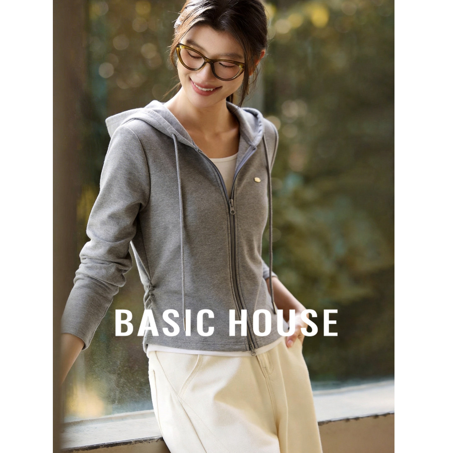 百家好假两件连帽卫衣外套女2026春装新款小个子显瘦休闲拉链上衣