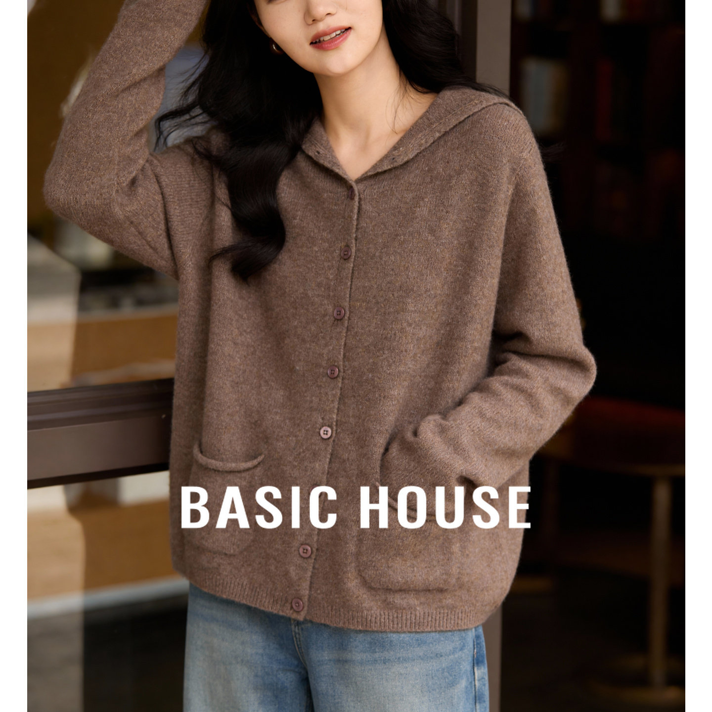 百家好棕色连帽口袋毛衣外套春季新款女士百搭绵羊毛针织开衫上衣,女装/女士精品,毛针织衫,淘宝优惠券,粉丝福利购,淘宝优惠卷