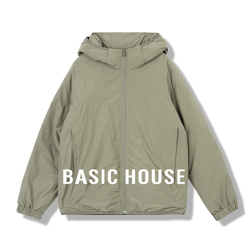 Basic House/百家好连帽立领撞色羽绒服女冬季简约风保暖宽松外套