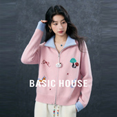 百家好减龄木马刺绣针织开衫 Basic House 女半高领拉链毛衣外套