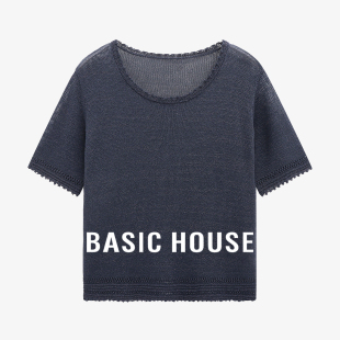 口设计简约百搭夏季 百家好花边袖 新款 宽松短袖 Basic 针织衫 House